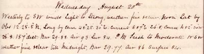 20 August 1879: SS Kangaroo remark book entry